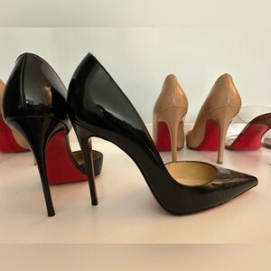 Iriza Black Patent 100mm Half-d'Orsay Red Sole High-Heel Pumps 36